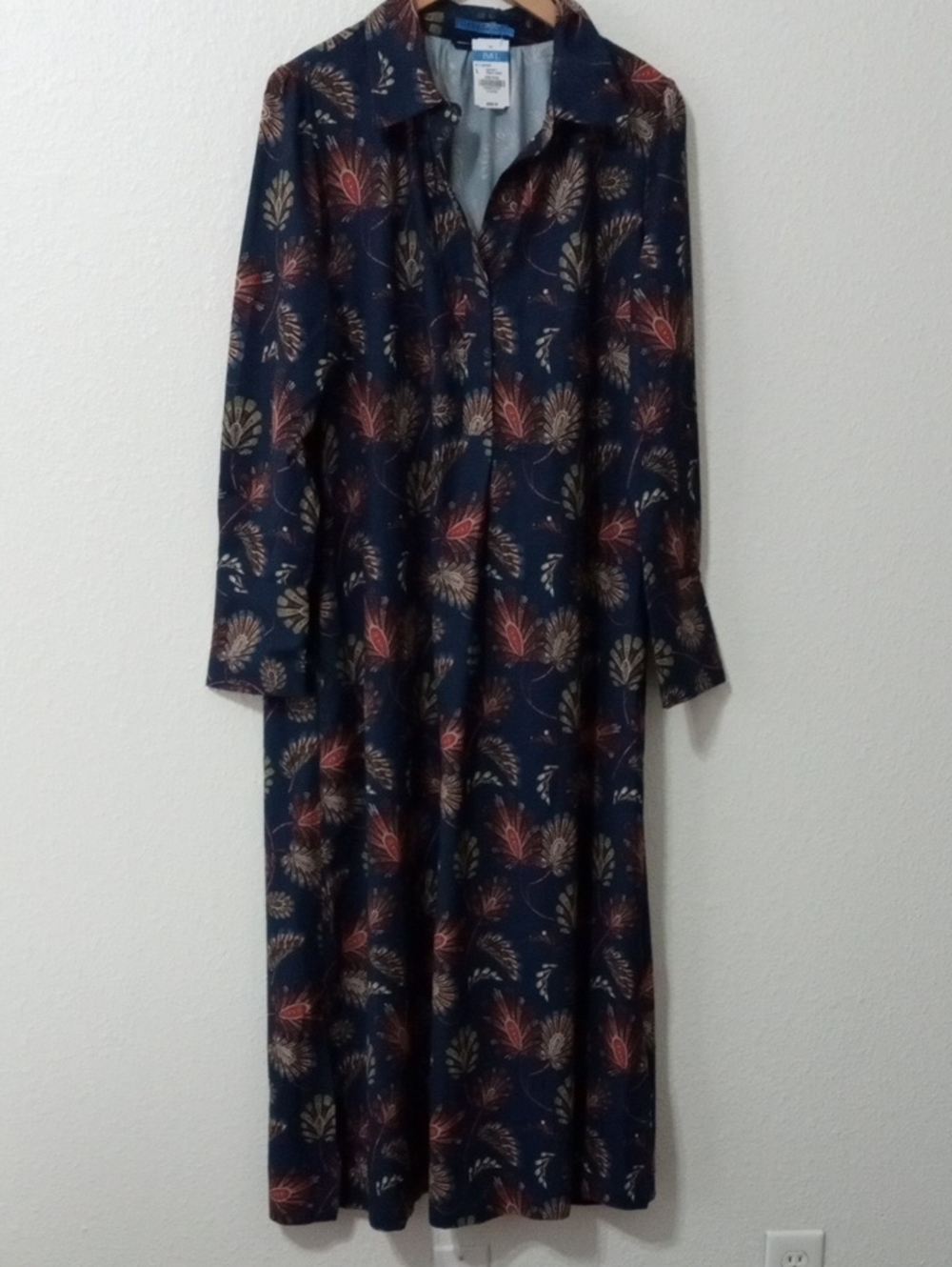 J McLaughlin Navy Floral Long Sleeve Shirt Dress Tags Belle Dress